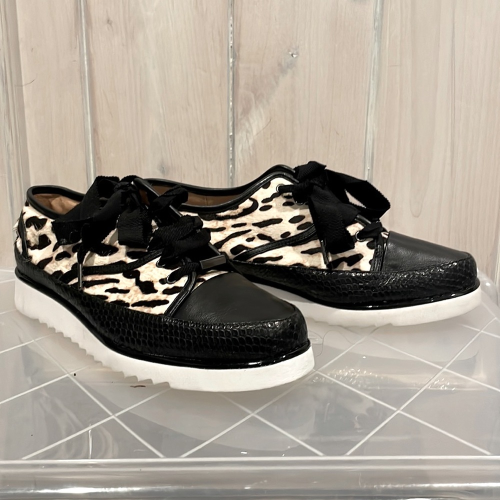 Donald Pliner pony hair leopard lace up oxford’s